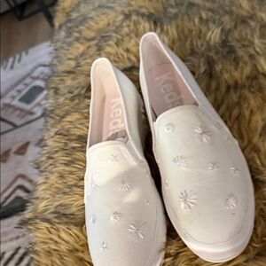 Keds Women's Slip-On Mules in Light Pink with Floral Embroidery